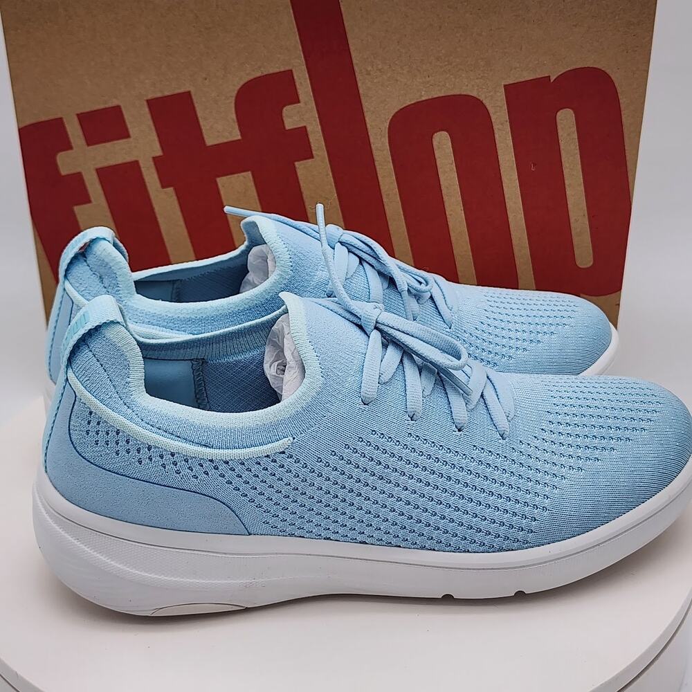 NEW - FitFlop Super-Q Knit Slip-On Lace Women's Sneakers Sky Blue - Size 7.5 - Picture 2 of 8